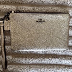 Coach Metallic Silver Pebbled Leather Wristlet